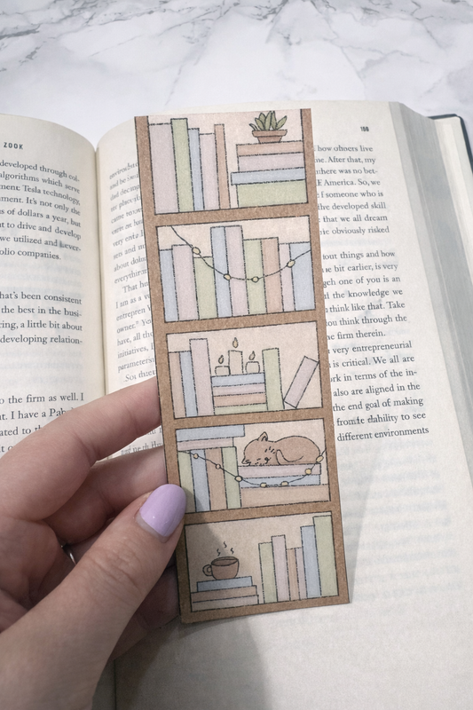 Cozy Bookshelf Cat Bookmark | Book Lover Gift | Pastel Reading Accessory