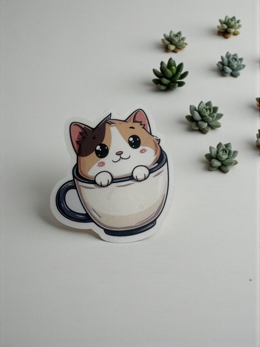 Cat in Coffee Mug Sticker