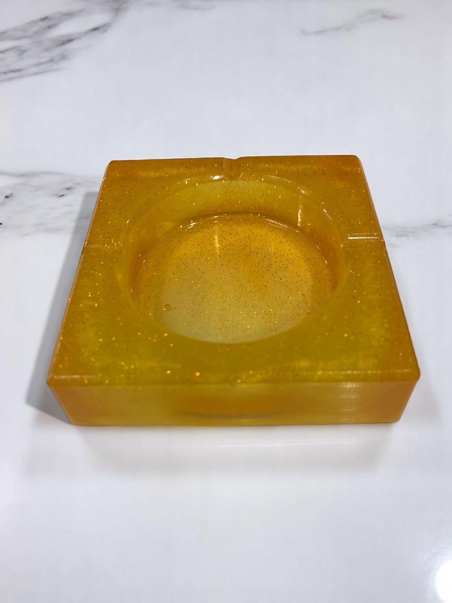 Orange Yellow Glitter Square Resin Ashtray