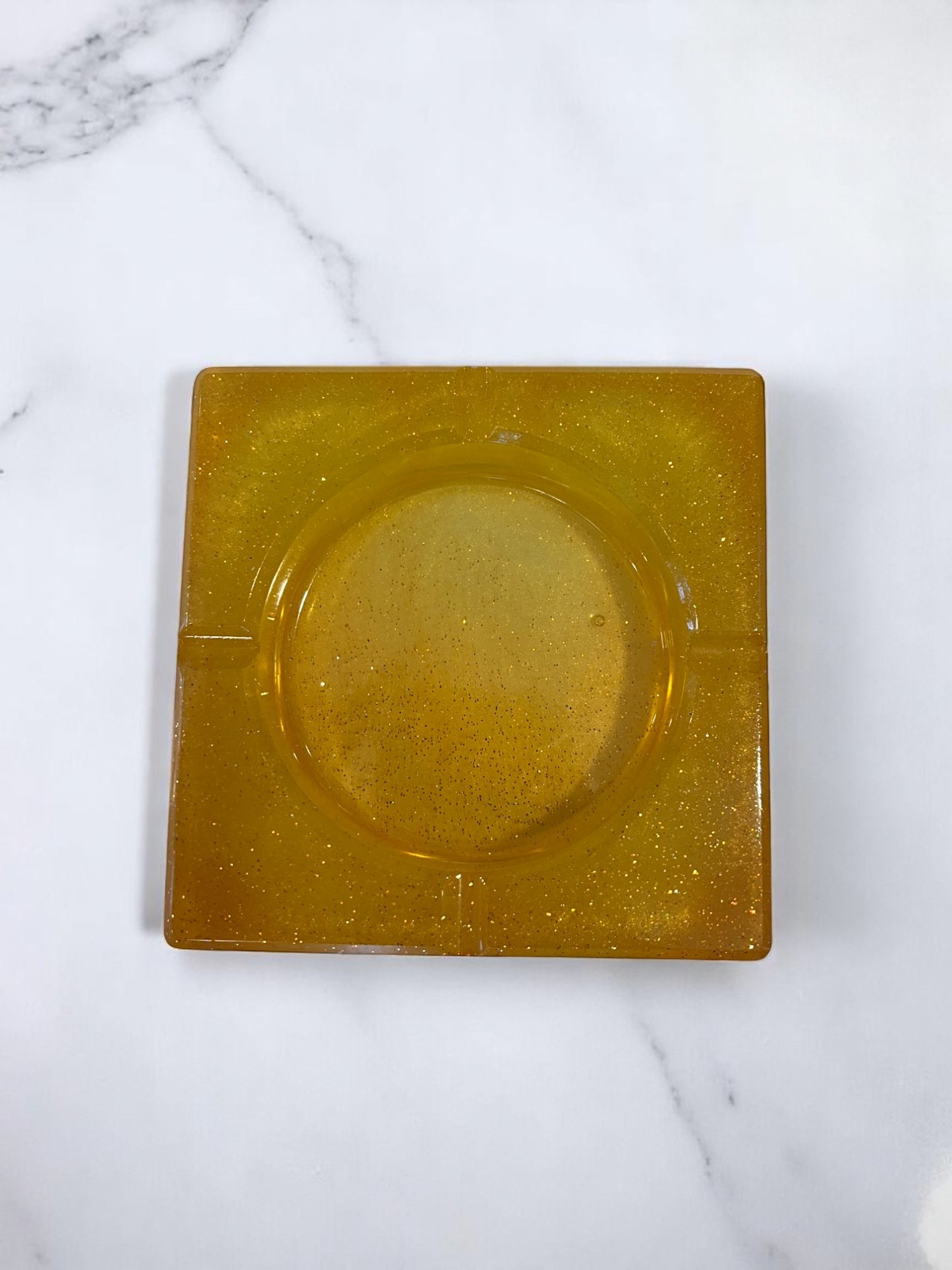 Orange Yellow Glitter Square Resin Ashtray